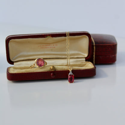 Pink Tourmaline & Diamond Set, 3.55 Carats 14K Gold
