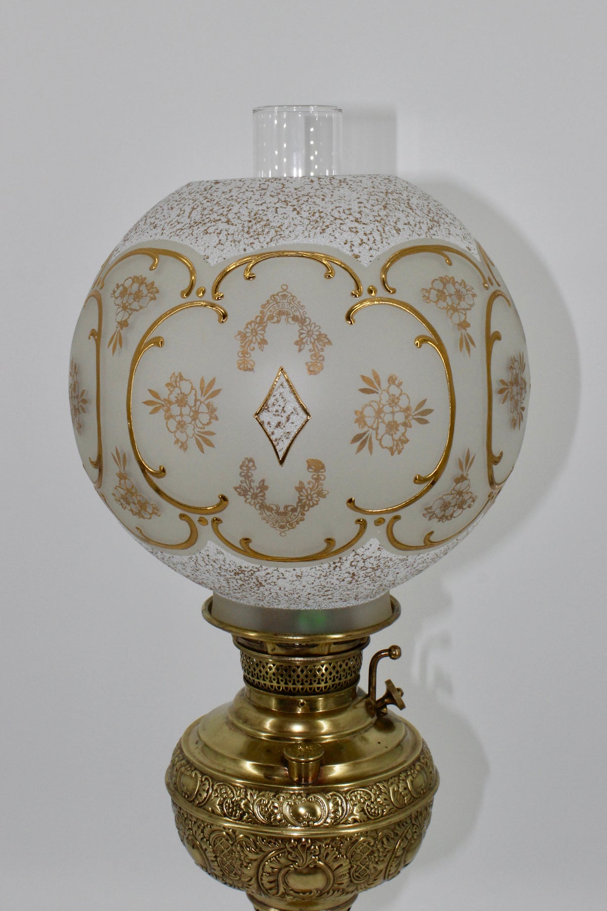 1895 Gilded Crystal Corinthian Banquet Lamp by Edward Miller