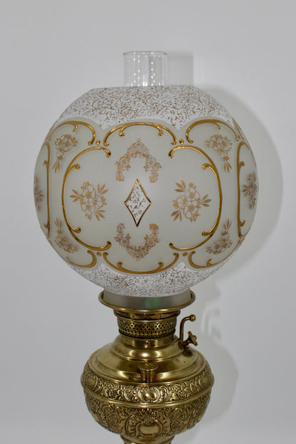 1895 Gilded Crystal Corinthian Banquet Lamp by Edward Miller