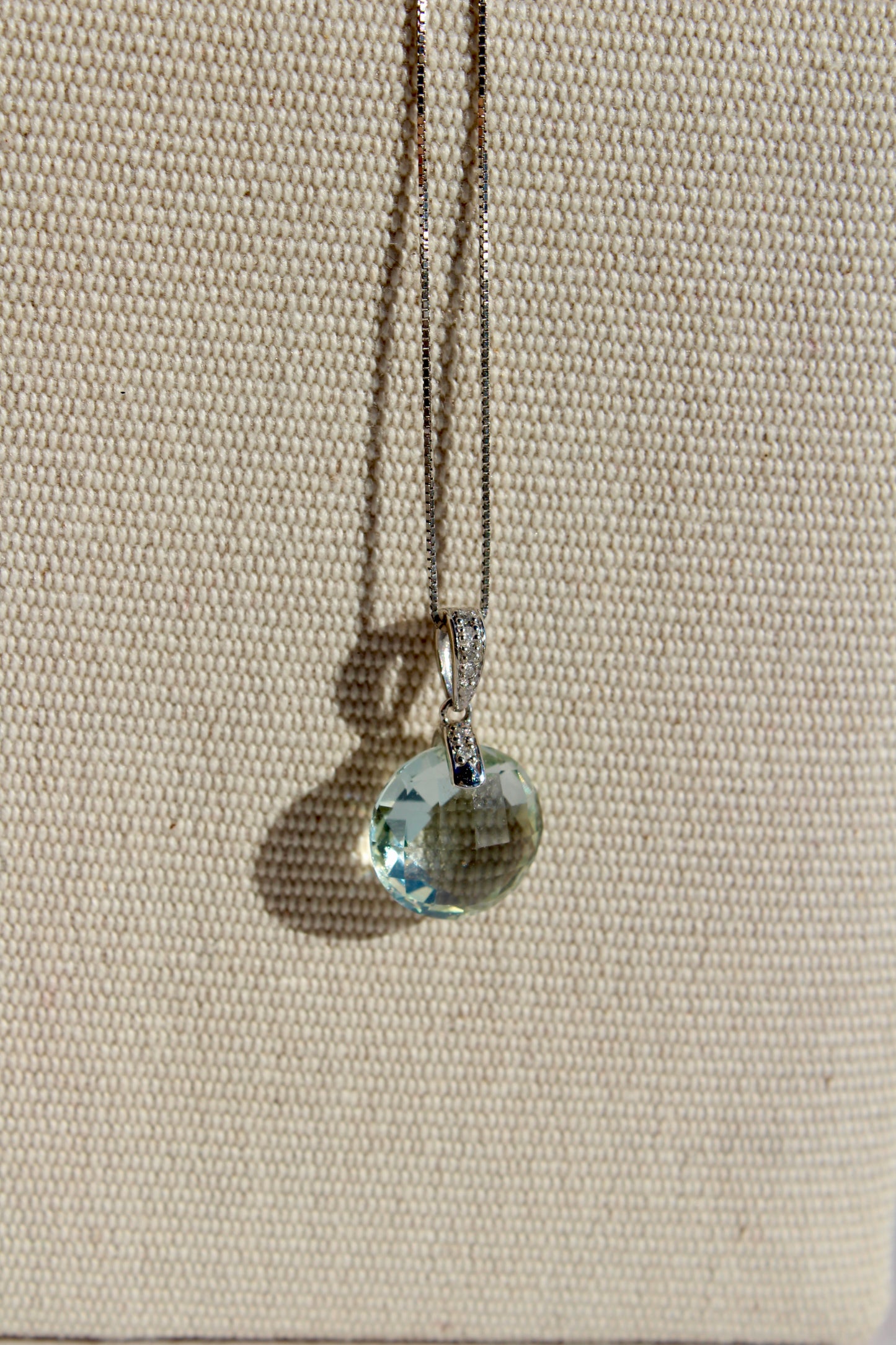 Prasiolite & Diamond Necklace, 7 Carats 14K White Gold