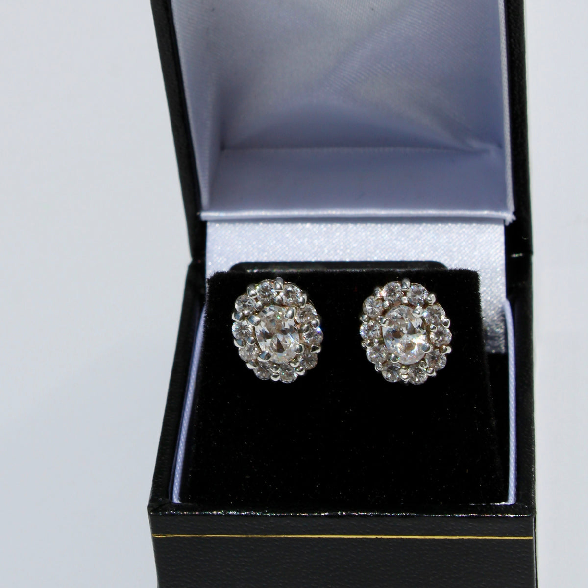Edwardian Paste Halo Stud Earrings, 3.3 Carats 925 Sterling