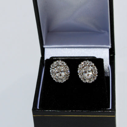 Edwardian Paste Halo Stud Earrings, 3.3 Carats 925 Sterling