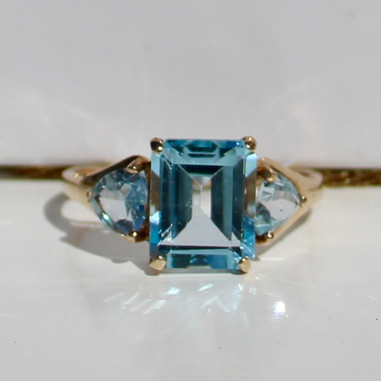 Emerald-Cut Blue Topaz Set w/ Aquamarine, 9.1 Carats 10K & 14K Gold