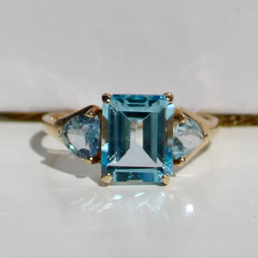 Blue Topaz & Aquamarine Trilogy Ring, 4.77 Carats 9K Gold