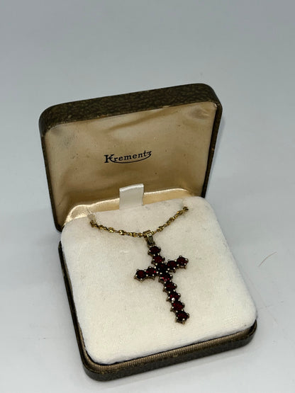 Vintage Garnet Cross Pendant, 2.68 CTW 14K Vermeil 925