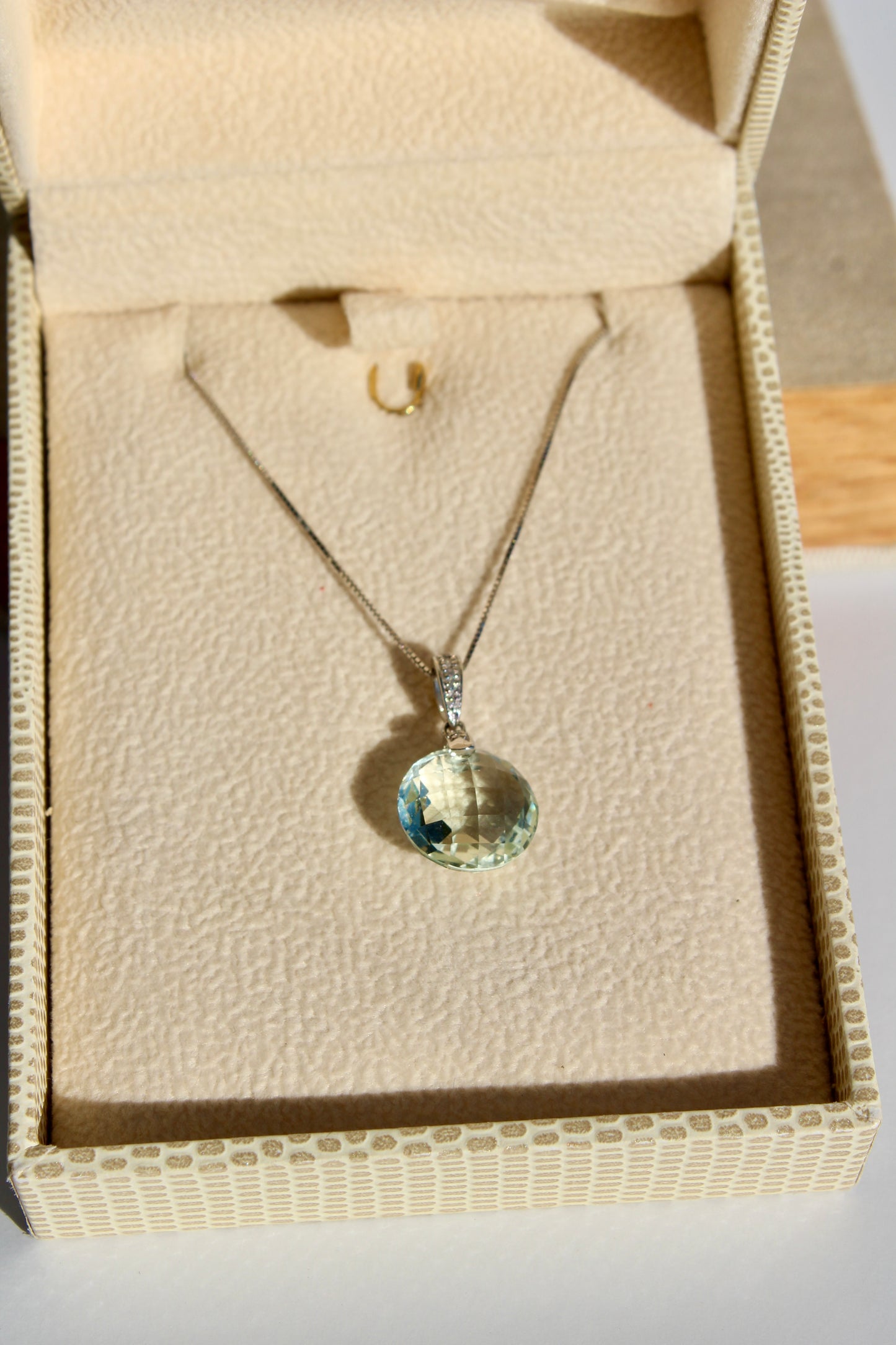 Prasiolite & Diamond Necklace, 7 Carats 14K White Gold