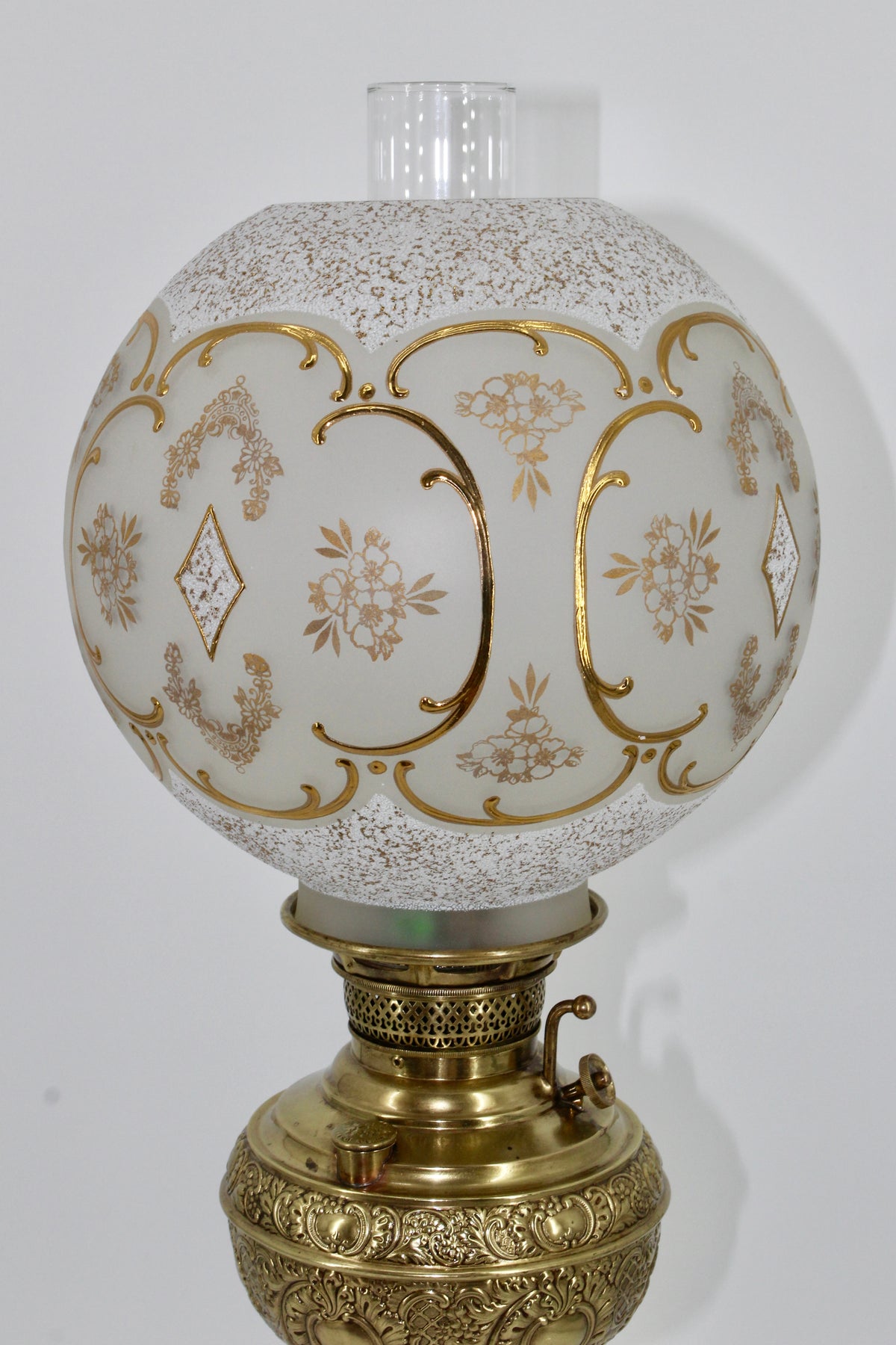 1895 Gilded Crystal Corinthian Banquet Lamp by Edward Miller