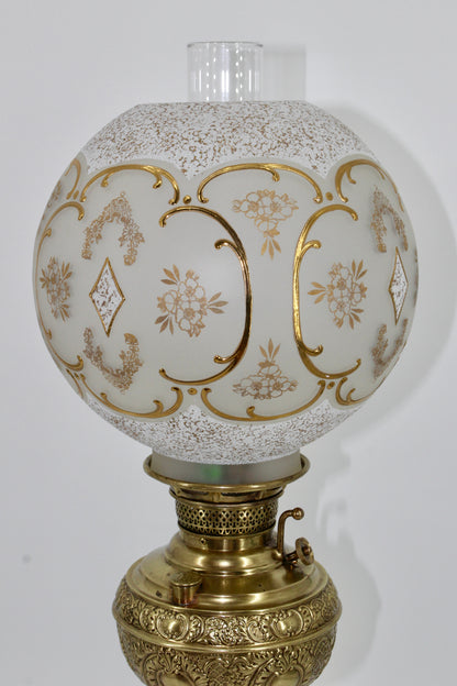 1895 Gilded Crystal Corinthian Banquet Lamp by Edward Miller
