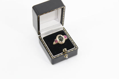 Antique Tourmaline Cabochon Ring, 2.1 Carats 10K Gold