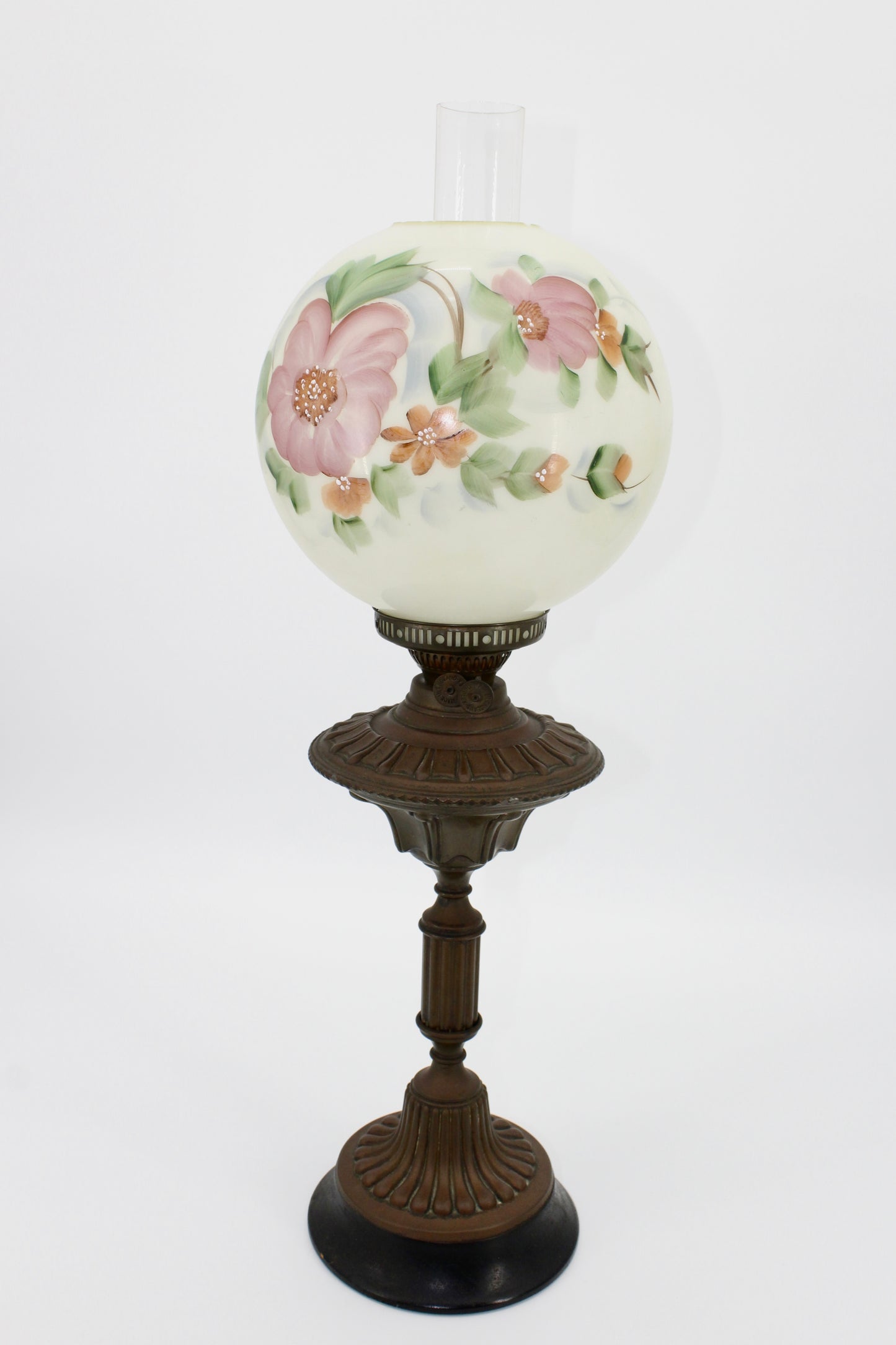 1890's English Duplex Banquet Lamp (Hand-Painted Globe Shade)