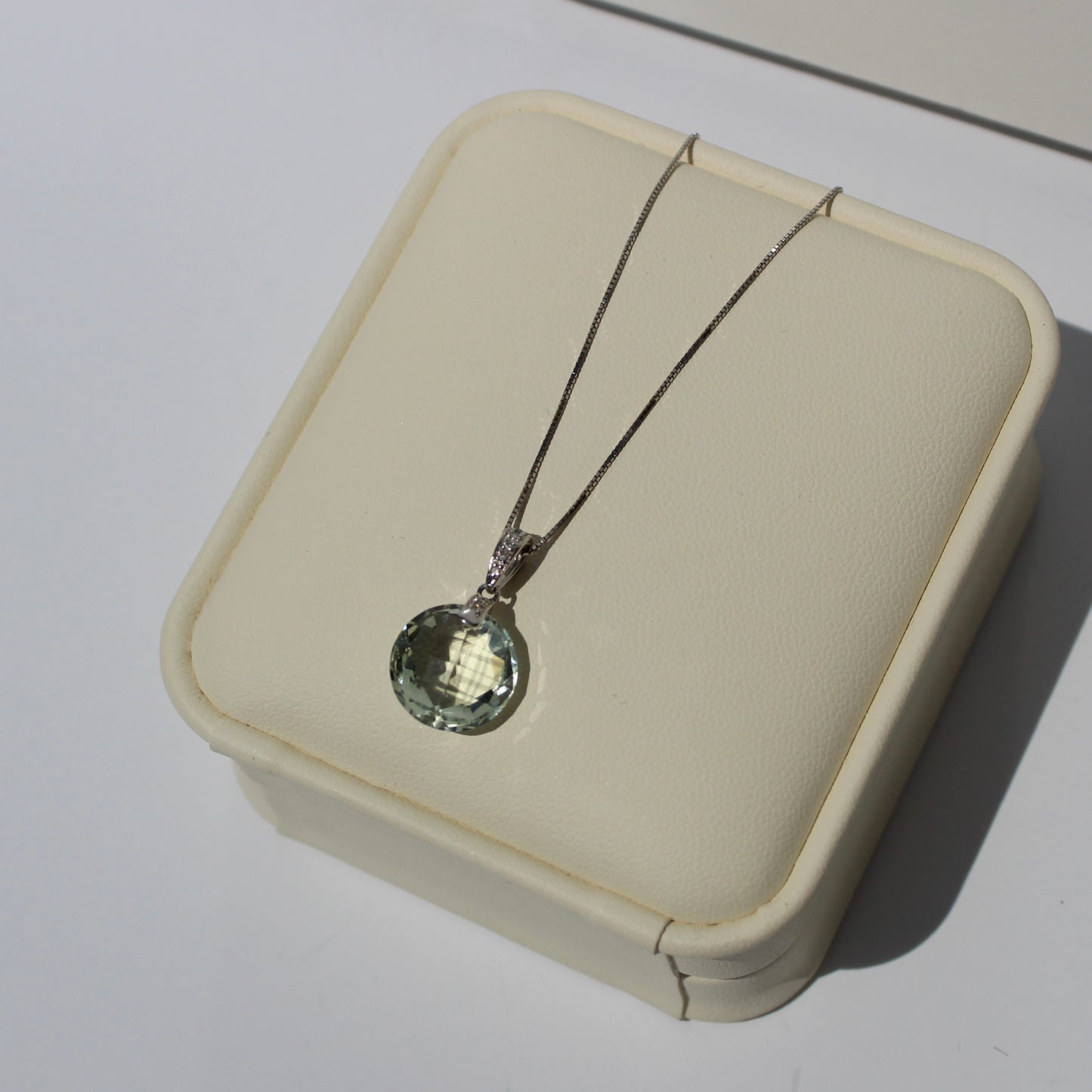 Prasiolite & Diamond Necklace, 7 Carats 14K White Gold