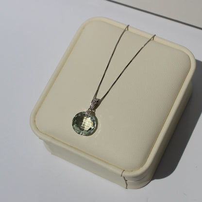 Prasiolite & Diamond Necklace, 7 Carats 14K White Gold