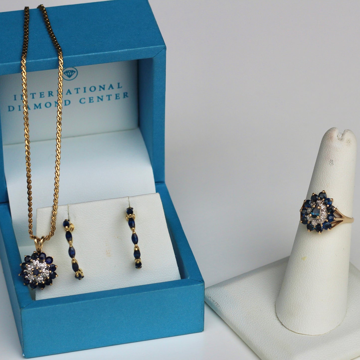 Antique Sapphire Diamond Cluster Set- Ring & Pendant, 2.25 Carats 14K Gold