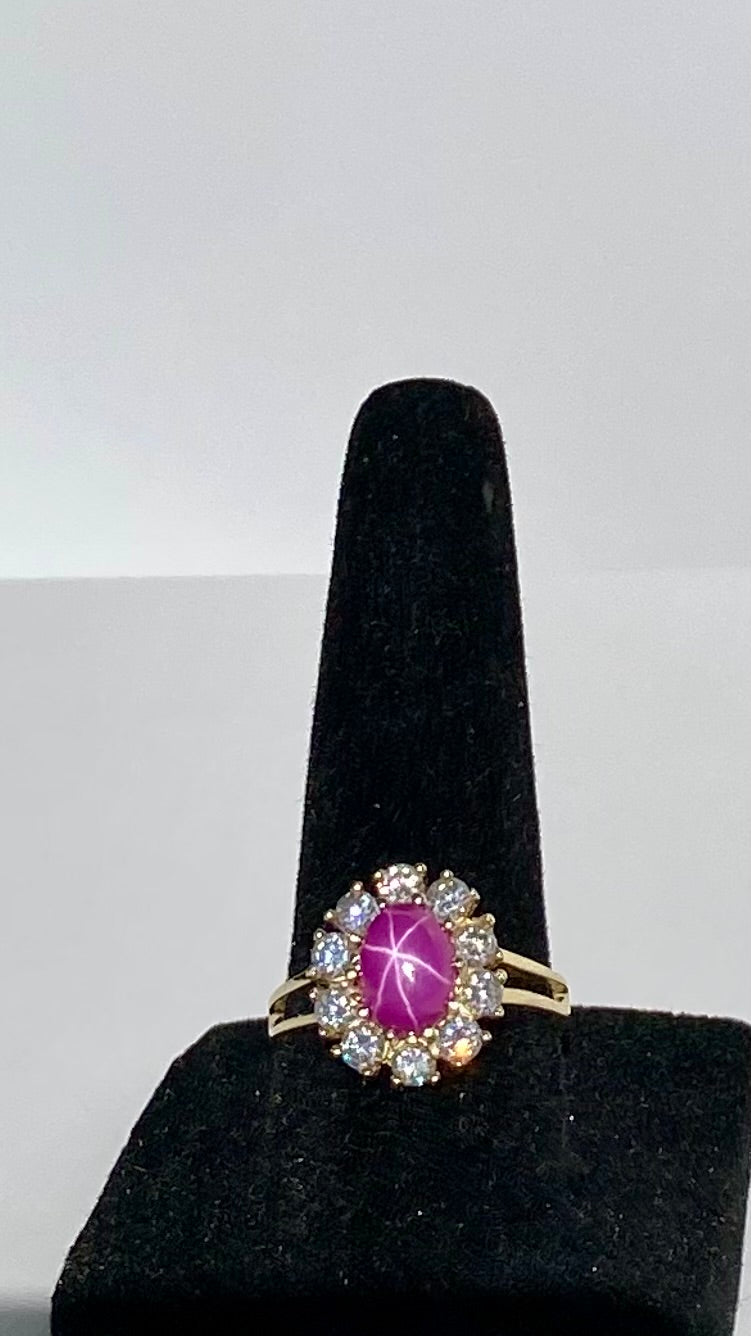 Star Ruby Cabochon & Spinel Ring, 3CTW 14K Gold