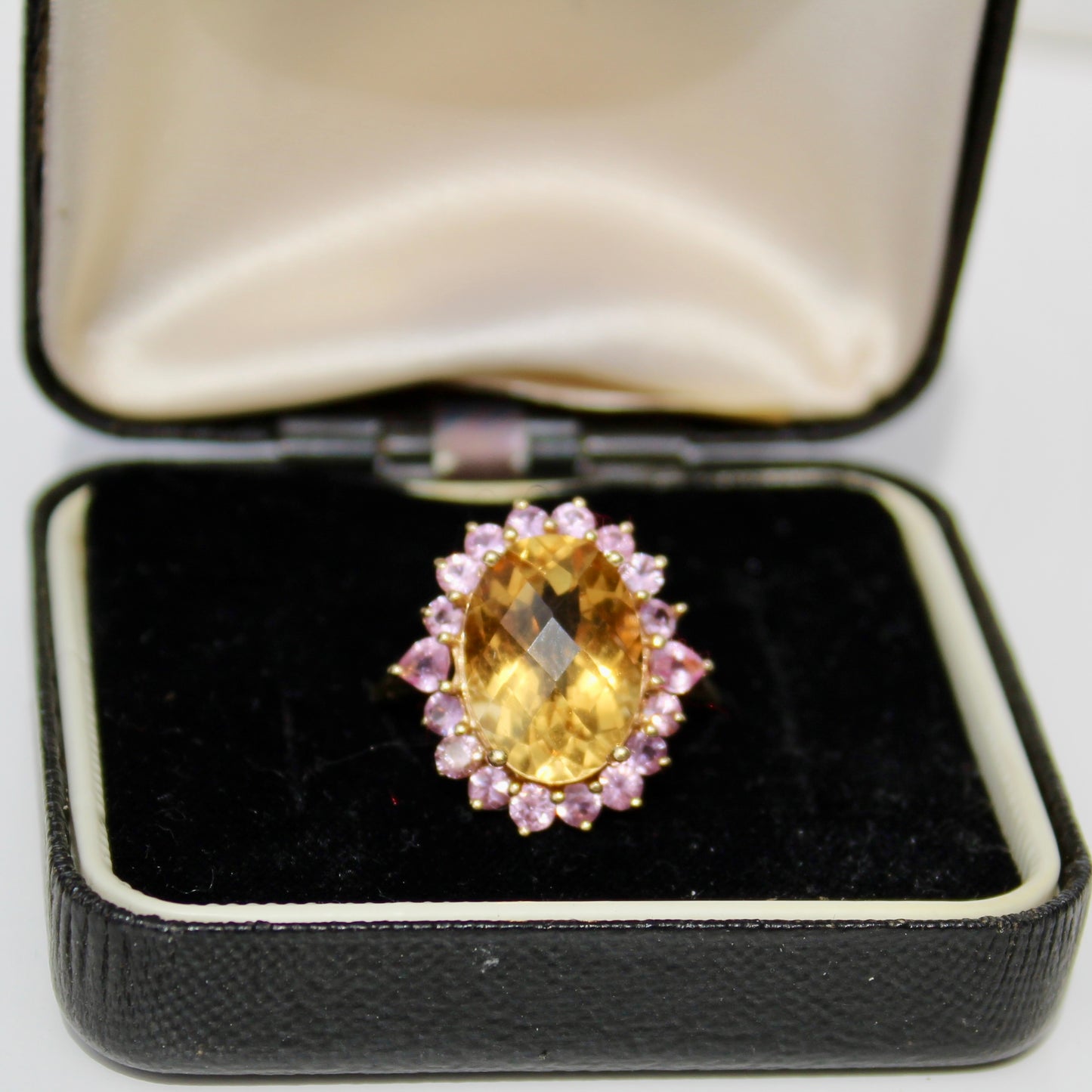 Pink Sapphire & Citrine Cocktail Ring, 6.2 Carats 10K Gold