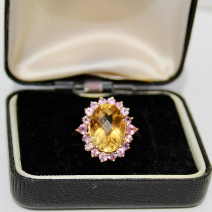 Pink Sapphire & Citrine Cocktail Ring, 6.2 Carats 10K Gold