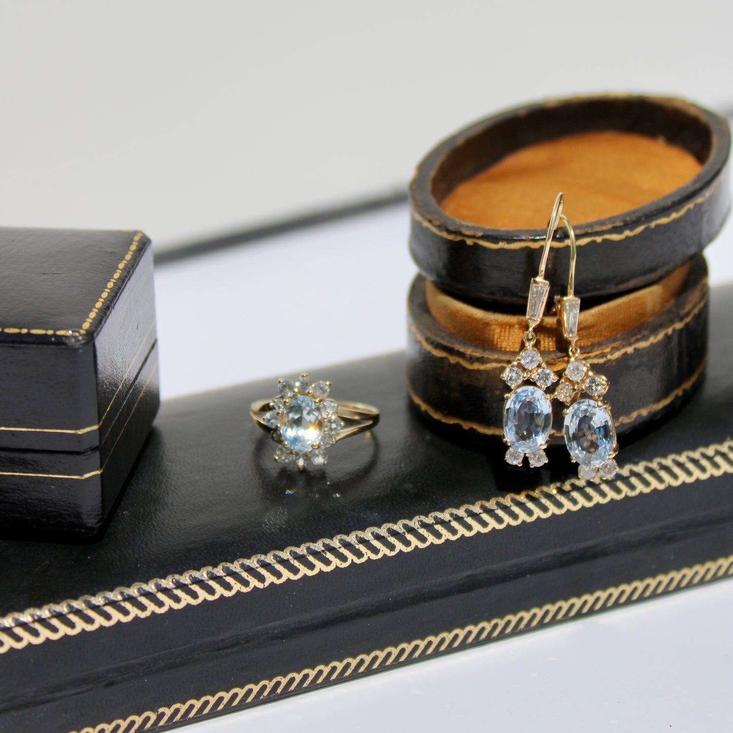Antique Aquamarine & Diamond Set, 5.59 Carats 14K Gold