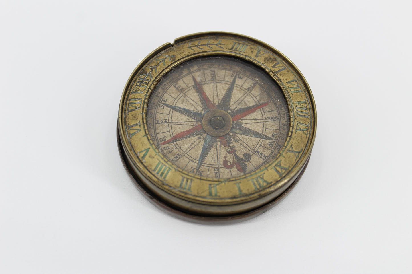 18th Century French Hand-Coloured Brass Compass