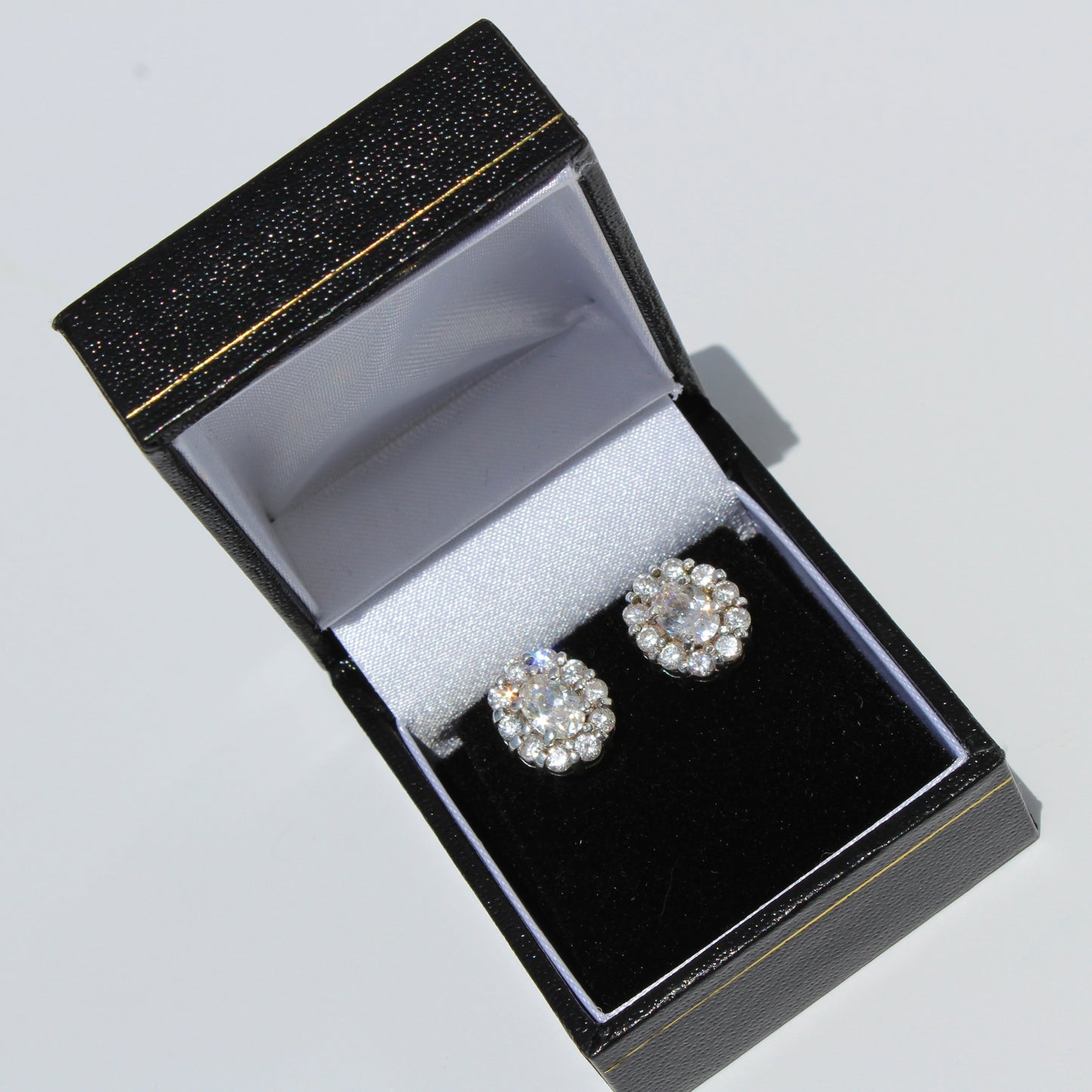 Edwardian Paste Halo Stud Earrings, 3.3 Carats 925 Sterling