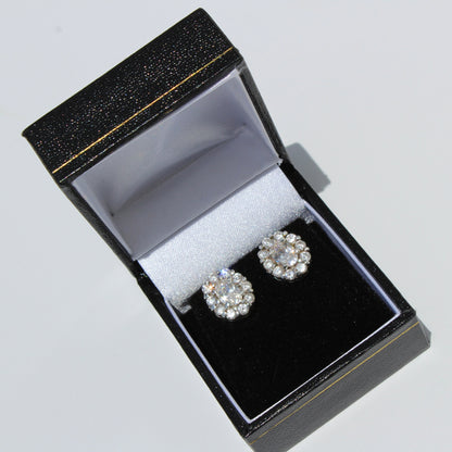 Edwardian Paste Halo Stud Earrings, 3.3 Carats 925 Sterling