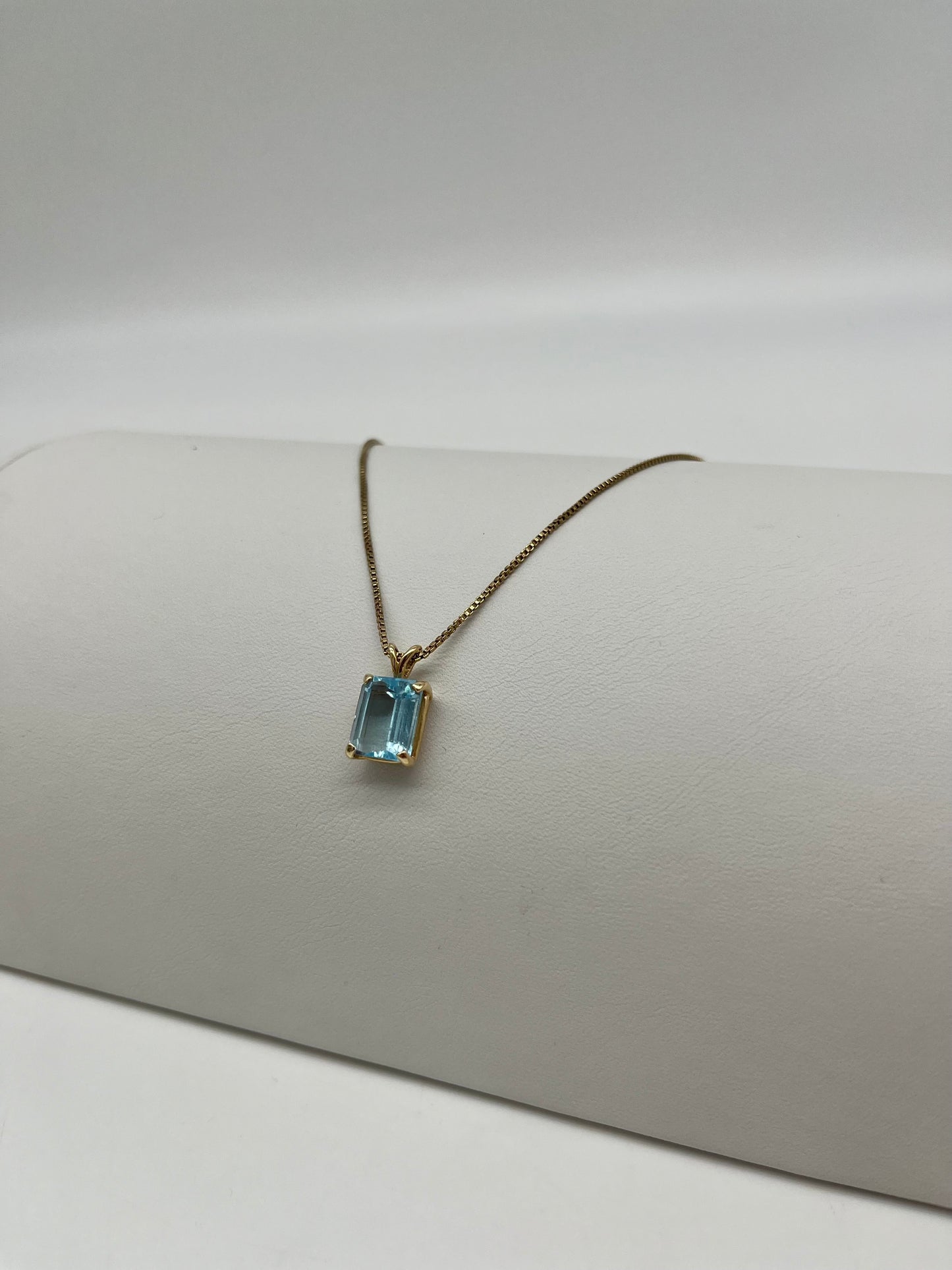 Emerald Cut Blue Topaz Necklace, 4 CTW 14K Gold