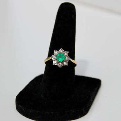 Emerald & Diamond Floral Cocktail Ring, 0.75 CTW 18K Gold/Platinum