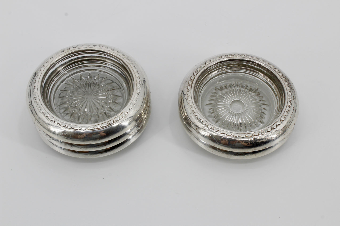 Sterling Silver & Cut Crystal Ashtrays- Set of 5
