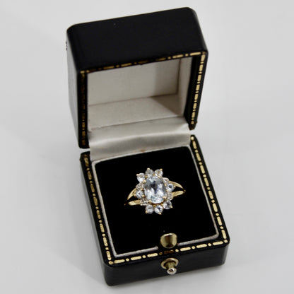 Aquamarine & Diamond Floral Cocktail Ring, 1.8 Carats 14K Gold