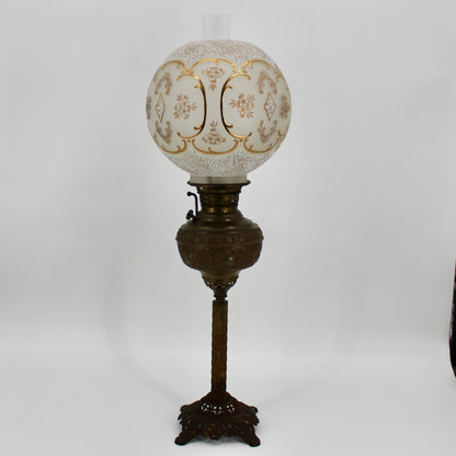 1895 Monography Gilded Crystal Globe Banquet Lamp by Edward Miller