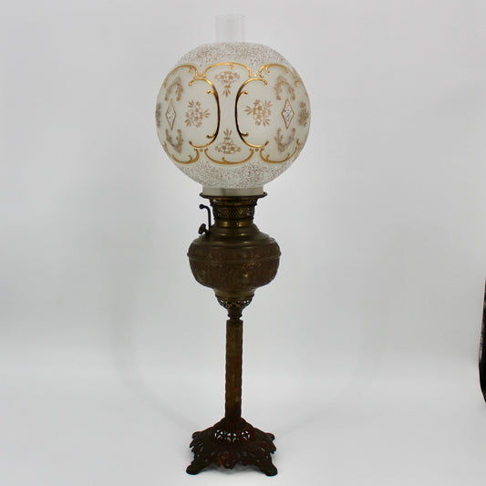 1895 Monography Gilded Crystal Globe Banquet Lamp by Edward Miller