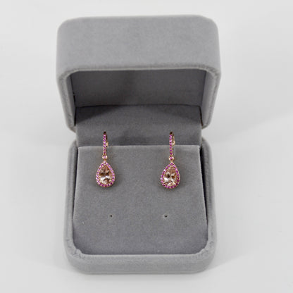 Morganite & Pink Sapphire Drop Earrings, 3.9 CTW 14K Rose Gold