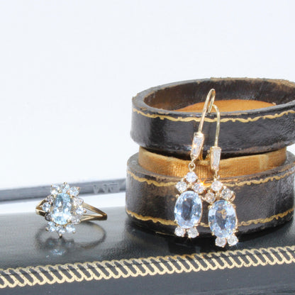 Antique Aquamarine & Diamond Set, 5.59 Carats 14K Gold