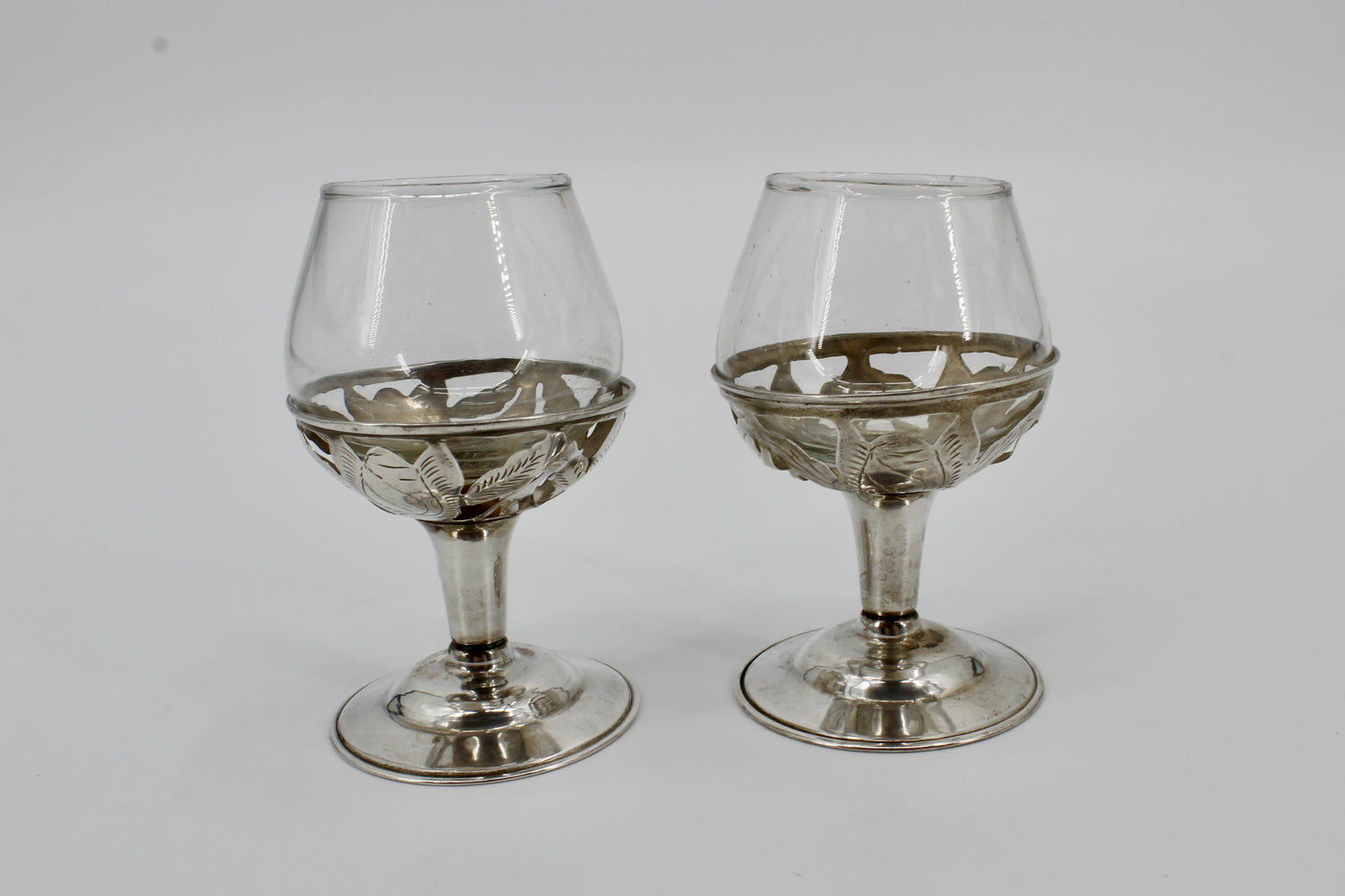 Floral-Etched Sterling Silver Cordial Pair