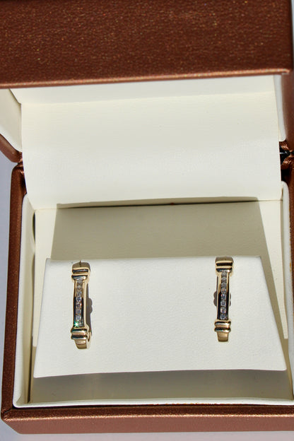 Vintage Diamond Hoops, 1/4 Carat 9K Gold