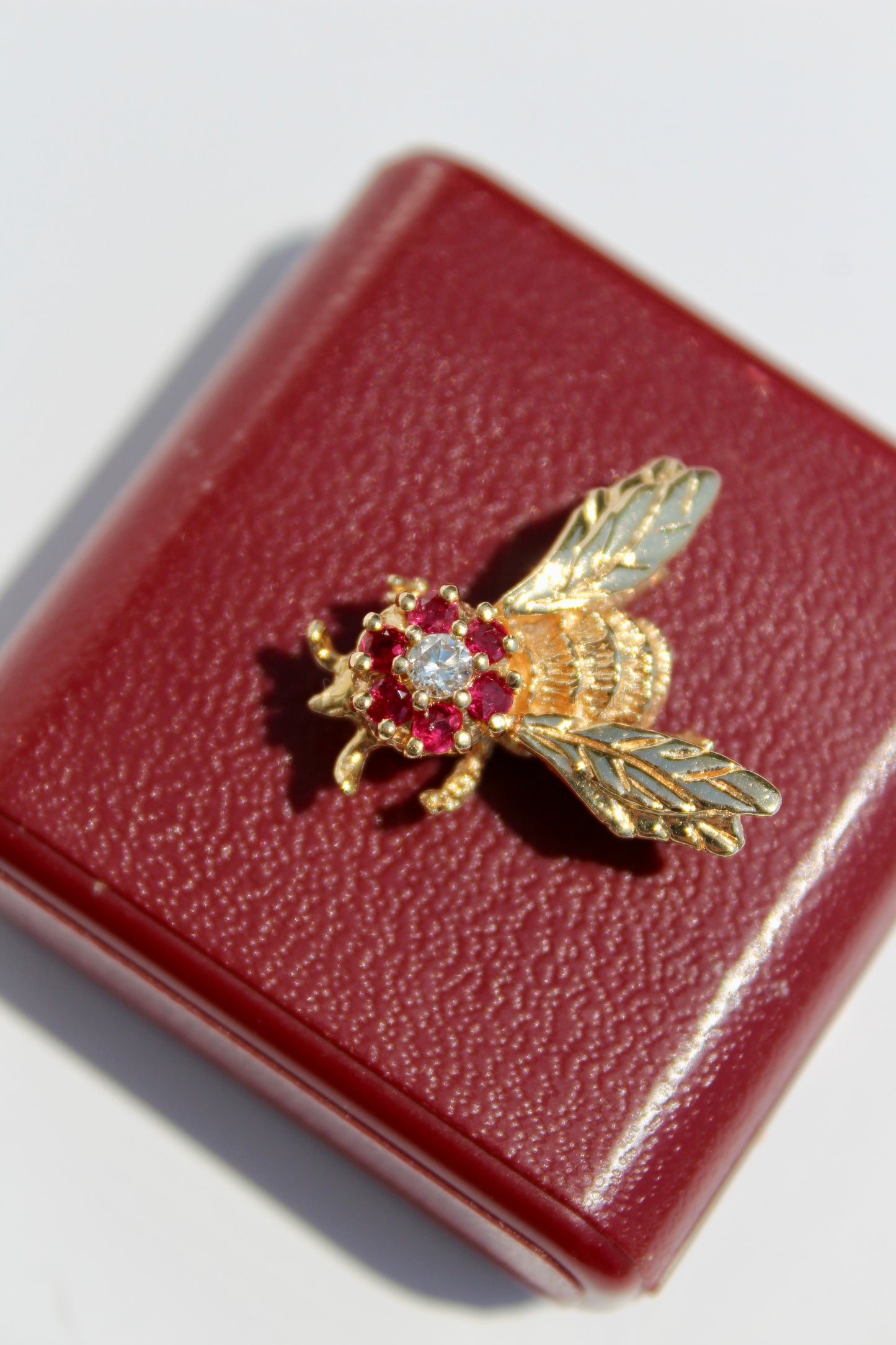 Ruby & Diamond Bee Pendant, 0.52 Carat 18K Gold