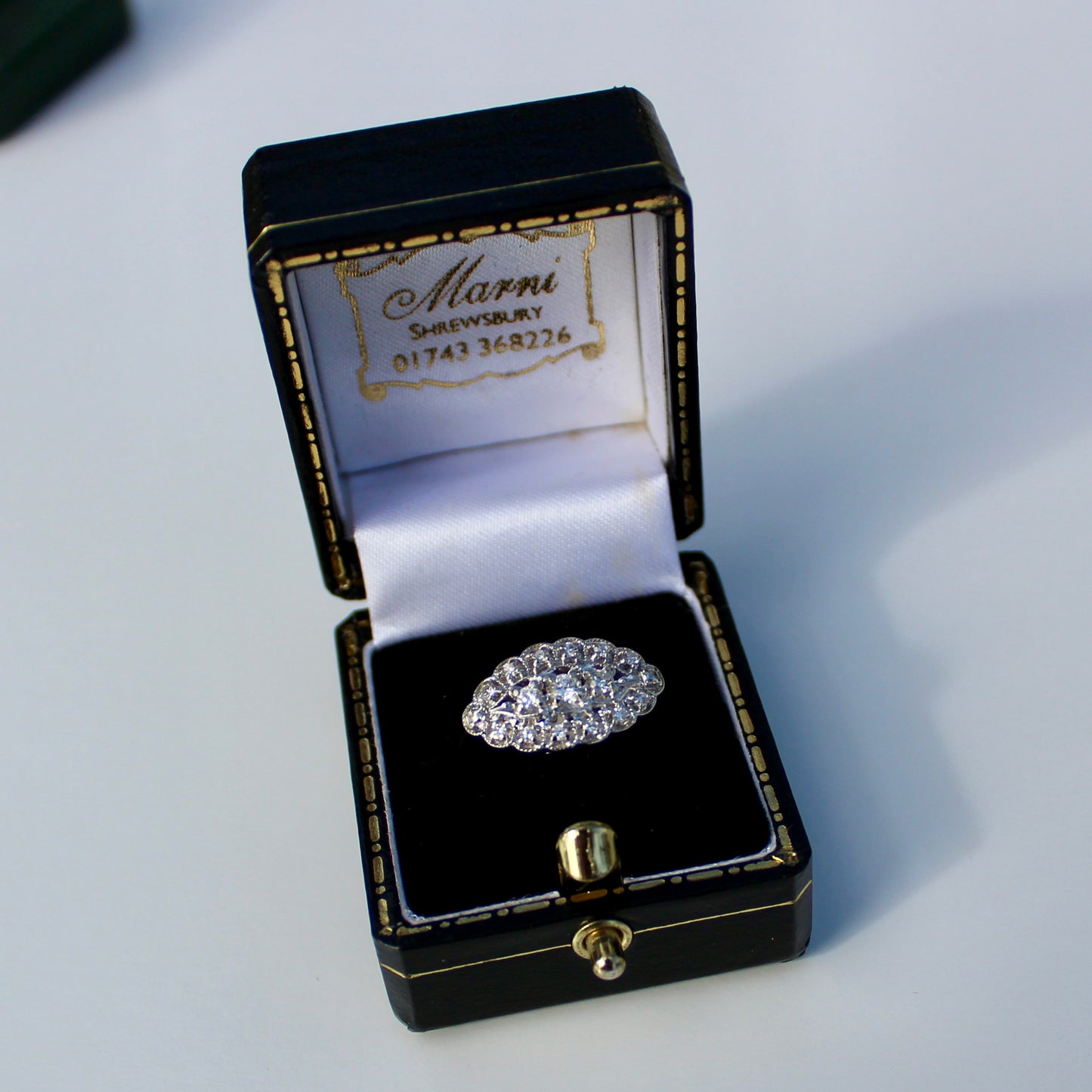 1930's East/West Diamond Cluster Ring, 1.28 Carats 14K White Gold & Platinum