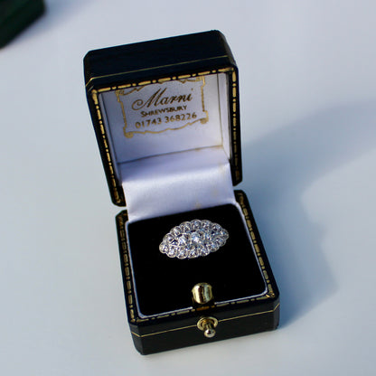 1930's East/West Diamond Cluster Ring, 1.28 Carats 14K White Gold & Platinum