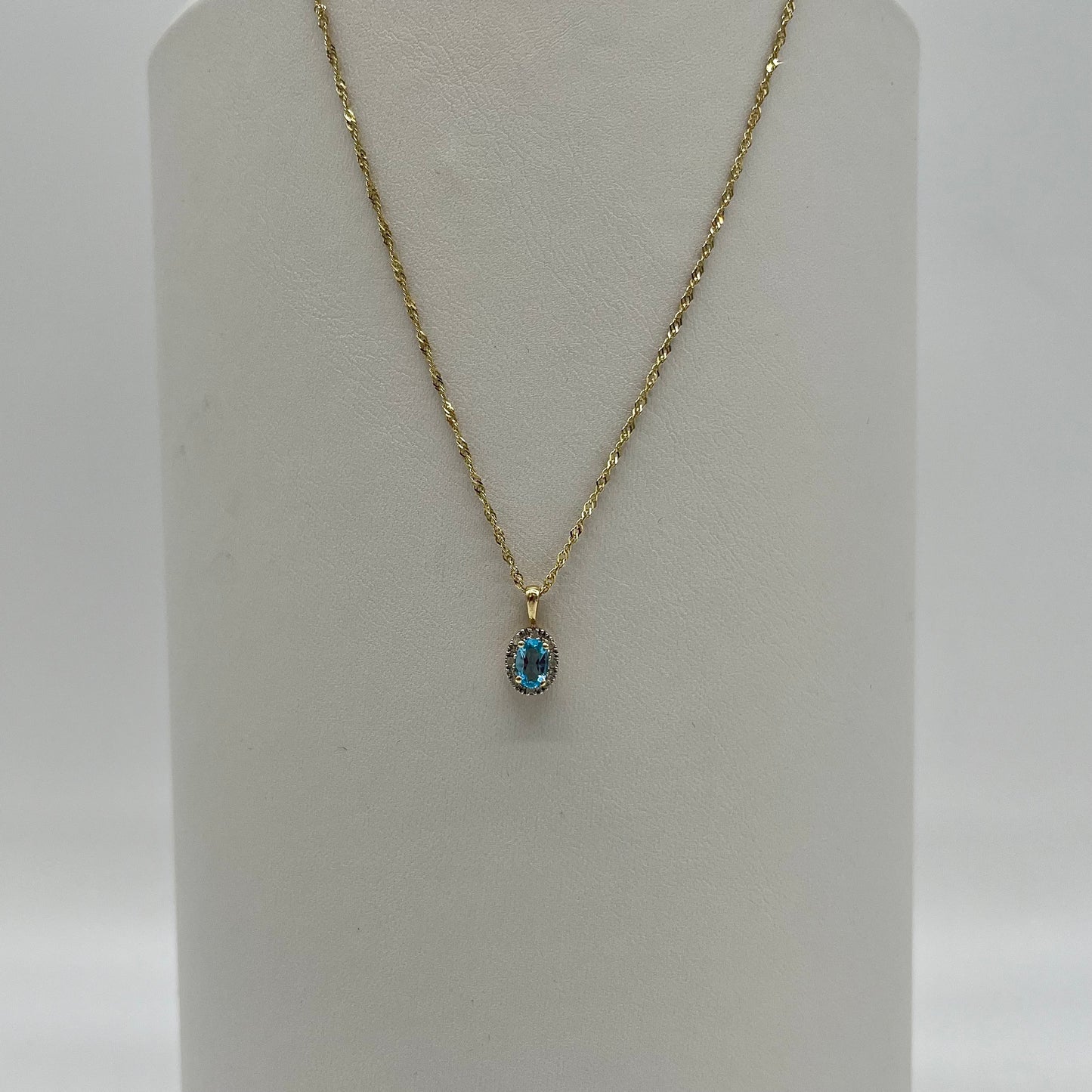 Antique Blue Topaz & Diamond Halo Necklace, 0.6 CTW 10K Gold