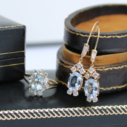 Antique Aquamarine & Diamond Set, 5.59 Carats 14K Gold