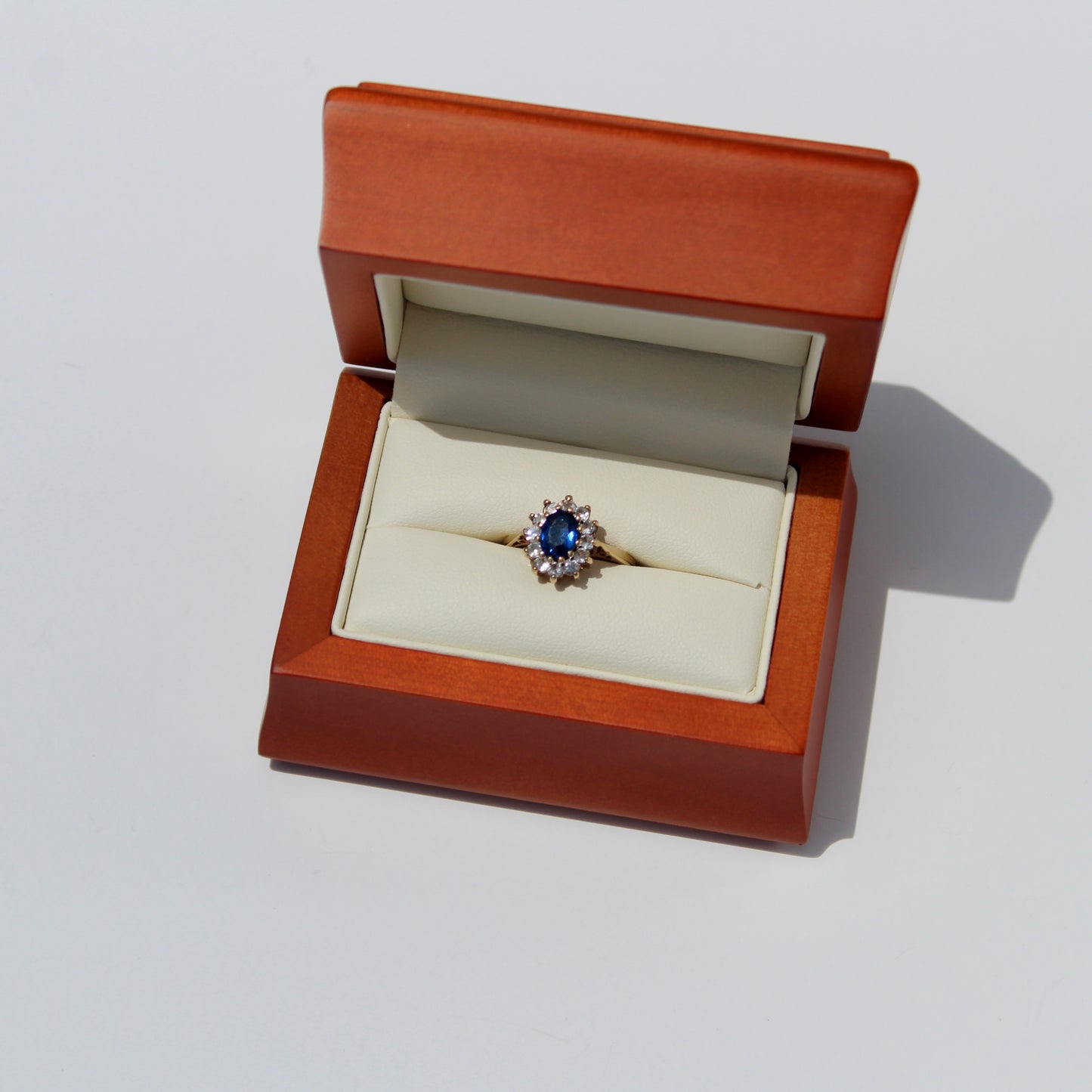 Cobalt Blue & White Spinel Halo Ring, 1.55 Carats 9K Gold