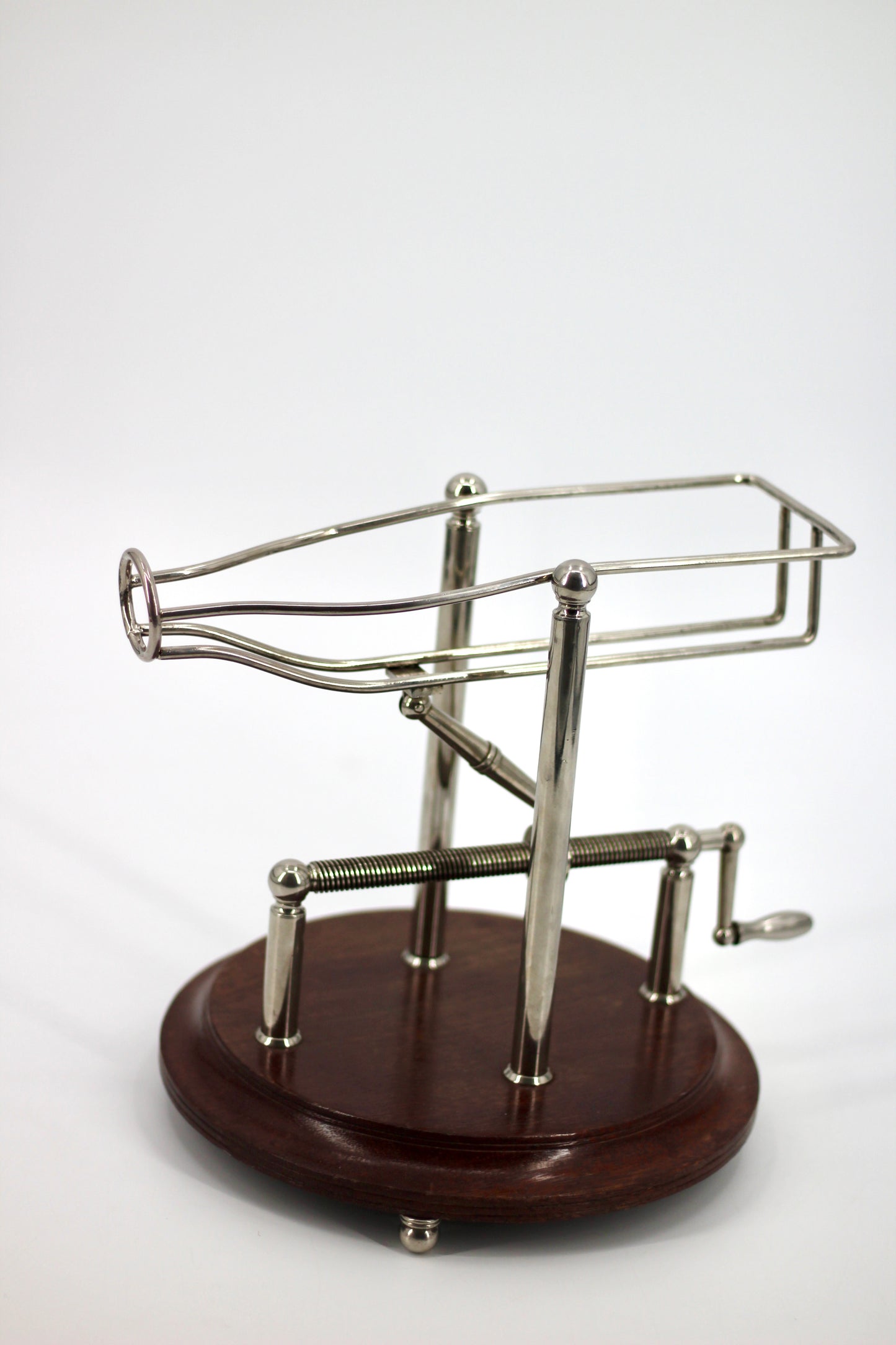 Antique Adjustable Cradle Silver & Wood Wine Decanter- Professionally Restored