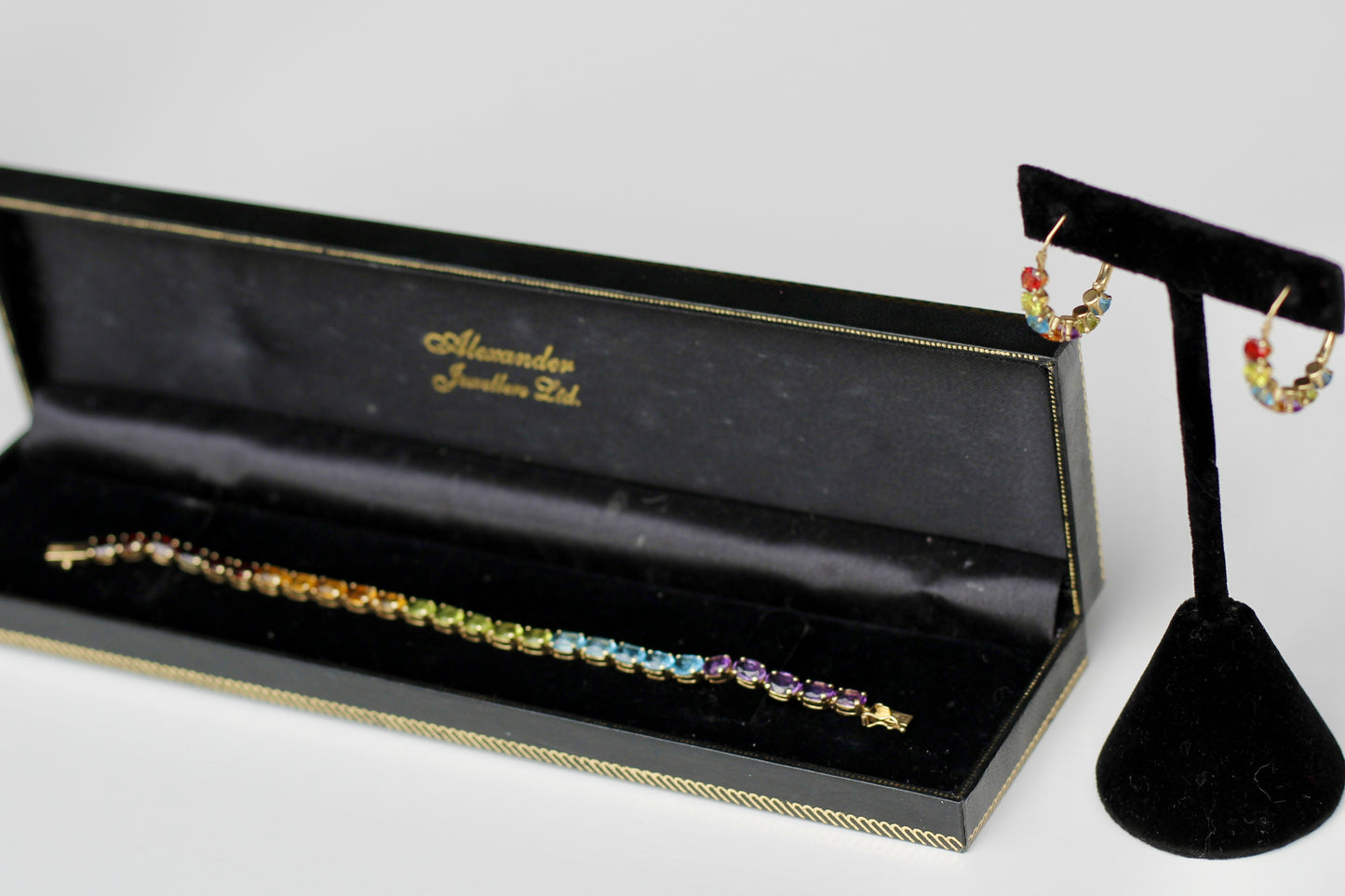 Bracelet de tennis « Arc-en-ciel » avec pierres précieuses, 6,75 ct, or 14 carats