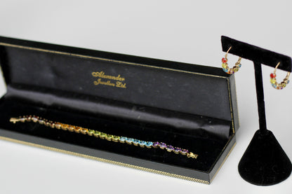 Bracelet de tennis « Arc-en-ciel » avec pierres précieuses, 6,75 ct, or 14 carats