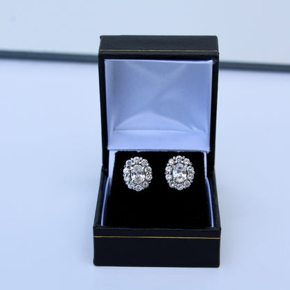 Edwardian Paste Halo Stud Earrings, 3.3 Carats 925 Sterling