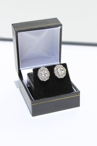 Edwardian Paste Halo Stud Earrings, 3.3 Carats 925 Sterling