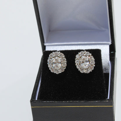 Edwardian Paste Halo Stud Earrings, 3.3 Carats 925 Sterling