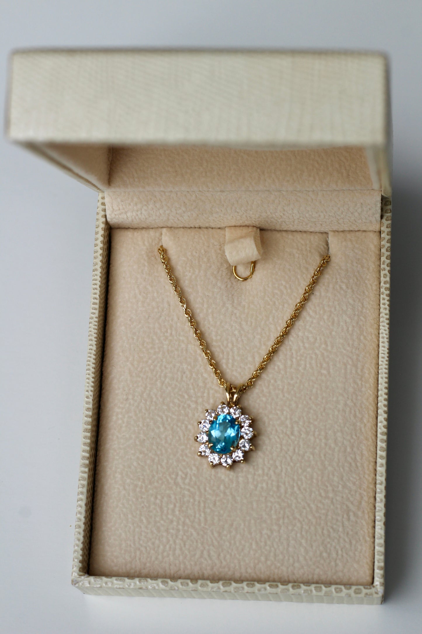 Blue Topaz & Cubic Zirconia Halo Pendant, 3.63 Carats 10K Gold