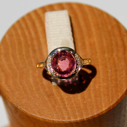Bague en or 14 carats avec tourmaline rose et diamants, 2 ct