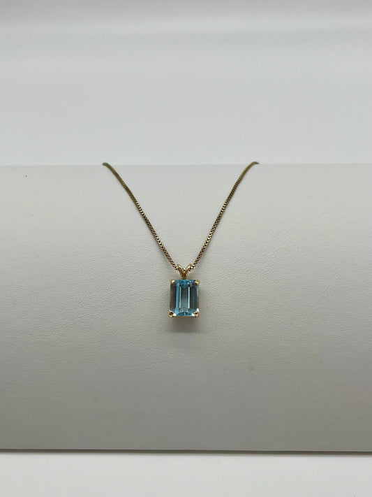 Emerald Cut Blue Topaz Necklace, 4 CTW 14K Gold