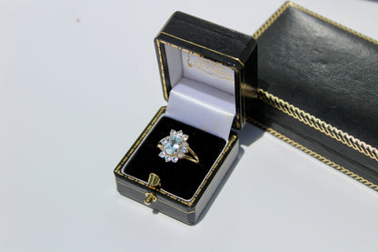Aquamarine & Diamond Floral Cocktail Ring, 1.8 Carats 14K Gold